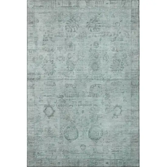 Aqua And Gray Oriental Washable Area Rug With UV Protection Photo 2