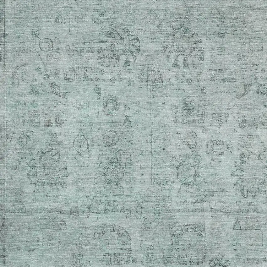 Aqua And Gray Oriental Washable Area Rug With UV Protection Photo 2