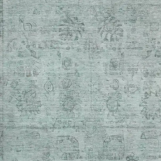 Aqua And Gray Oriental Washable Area Rug With UV Protection Photo 2