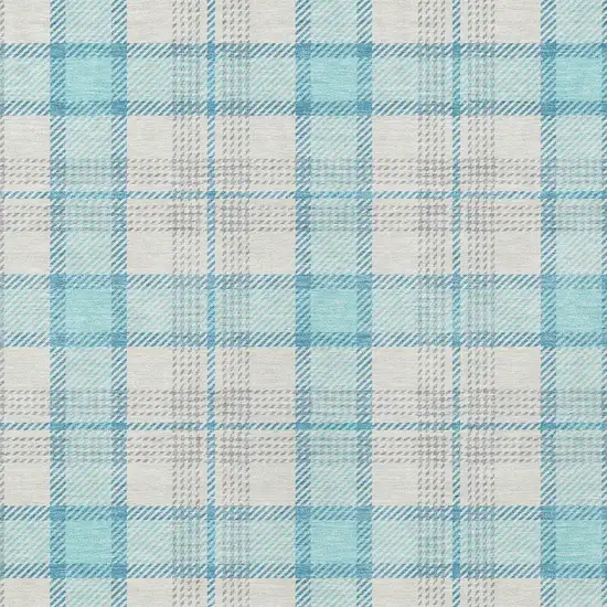 Aqua And Gray Plaid Washable Indoor Outdoor Area Rug Photo 4