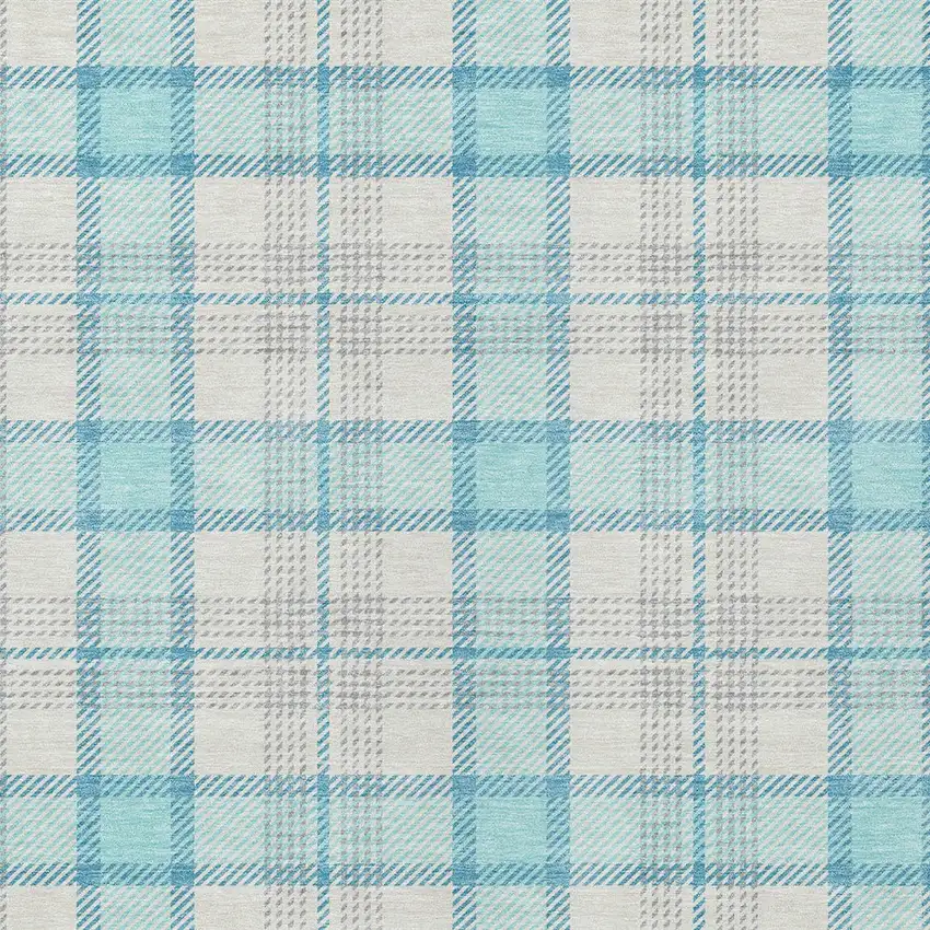 Aqua And Gray Plaid Washable Indoor Outdoor Area Rug Photo 4