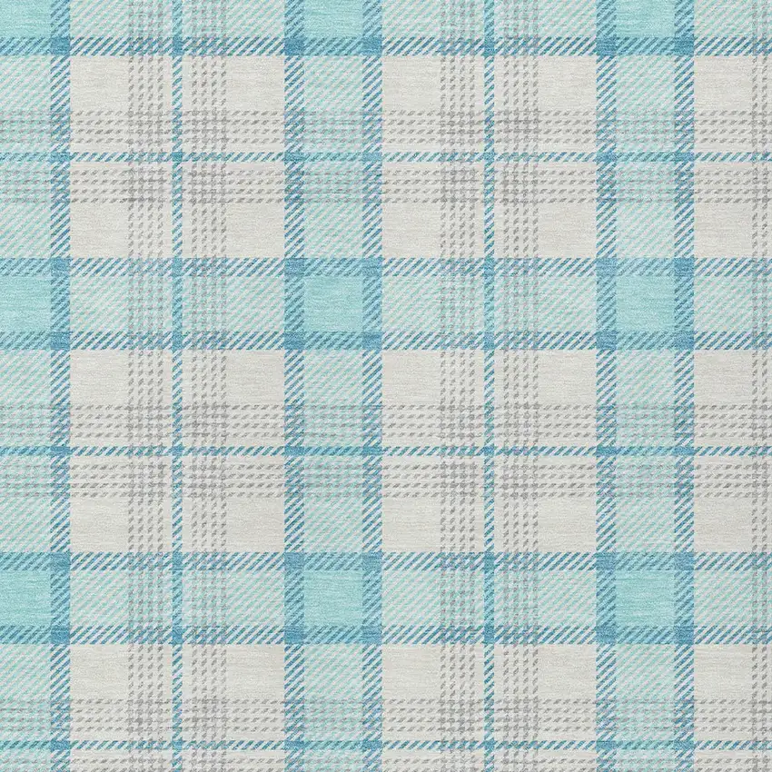 Aqua And Gray Plaid Washable Indoor Outdoor Area Rug Photo 4