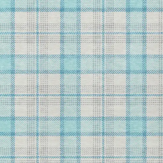 Aqua And Gray Plaid Washable Indoor Outdoor Area Rug Photo 4