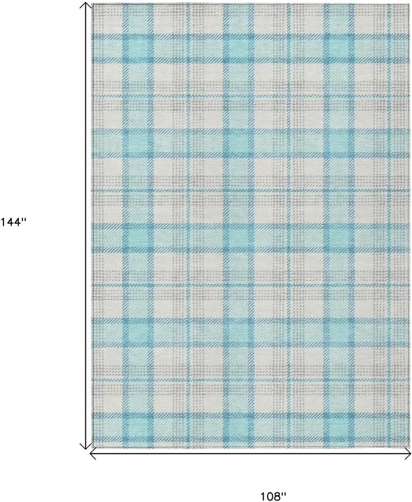 Aqua And Gray Plaid Washable Indoor Outdoor Area Rug Photo 6