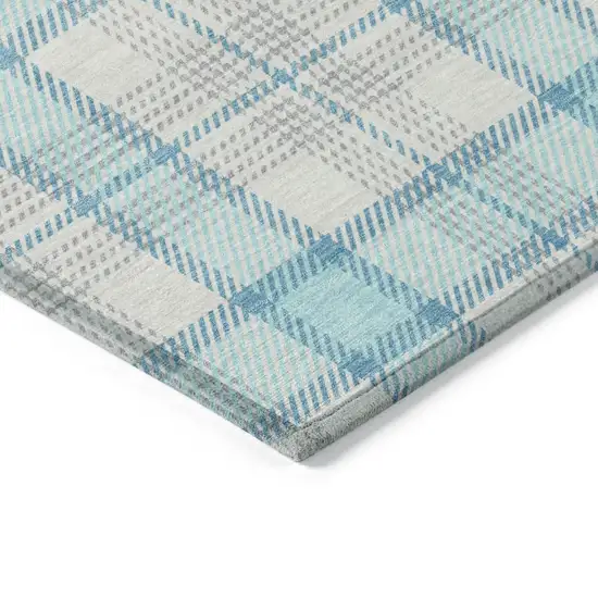 Aqua And Gray Plaid Washable Indoor Outdoor Area Rug Photo 3