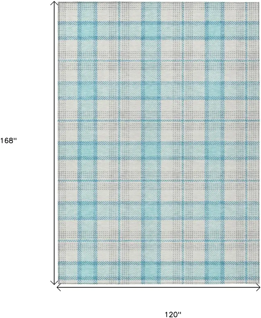 Aqua And Gray Plaid Washable Indoor Outdoor Area Rug Photo 6