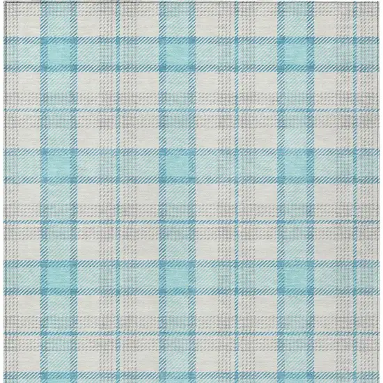 Aqua And Gray Plaid Washable Indoor Outdoor Area Rug Photo 4