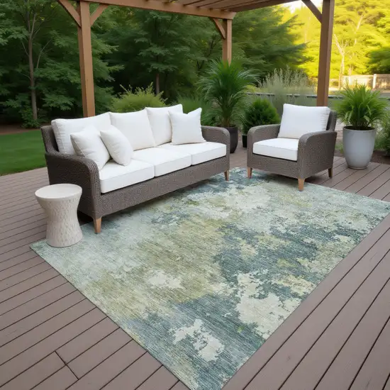 Aqua And Green Abstract Washable Indoor Outdoor Area Rug Photo 5