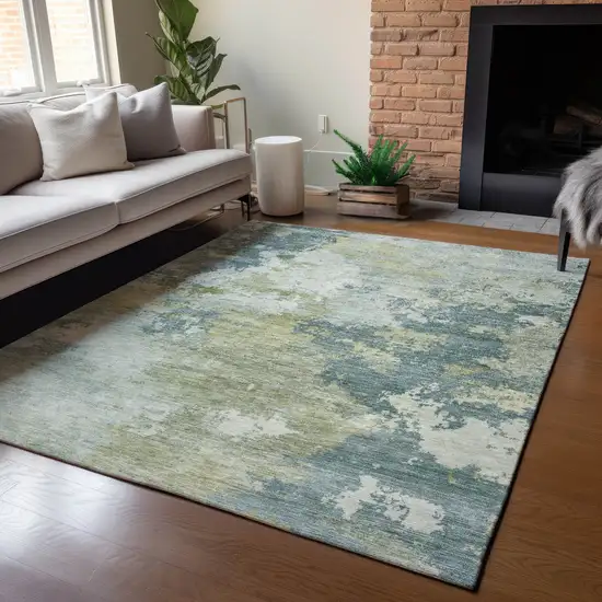 Aqua And Green Abstract Washable Indoor Outdoor Area Rug Photo 4