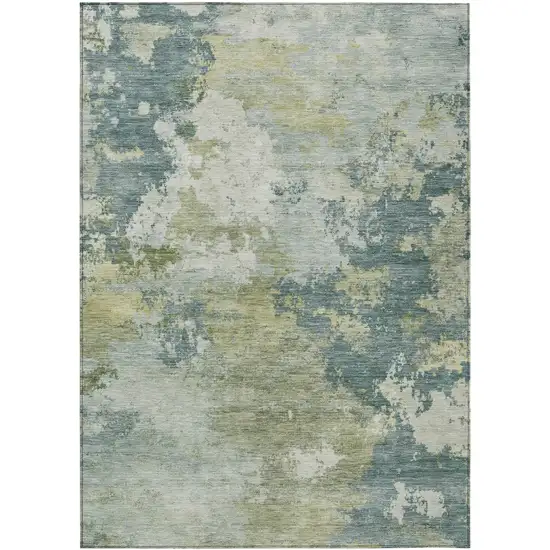 Aqua And Green Abstract Washable Indoor Outdoor Area Rug Photo 7