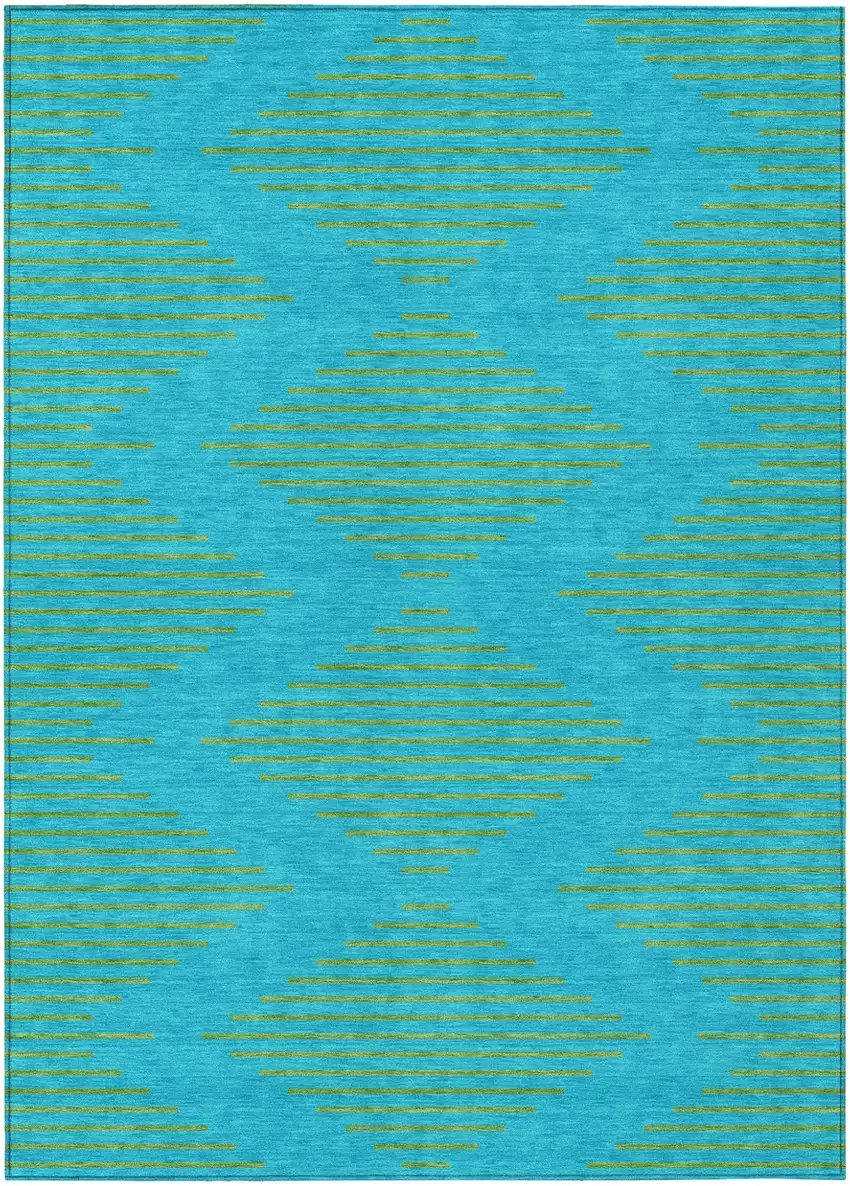 Aqua And Green Geometric Washable Indoor Outdoor Area Rug Photo 2