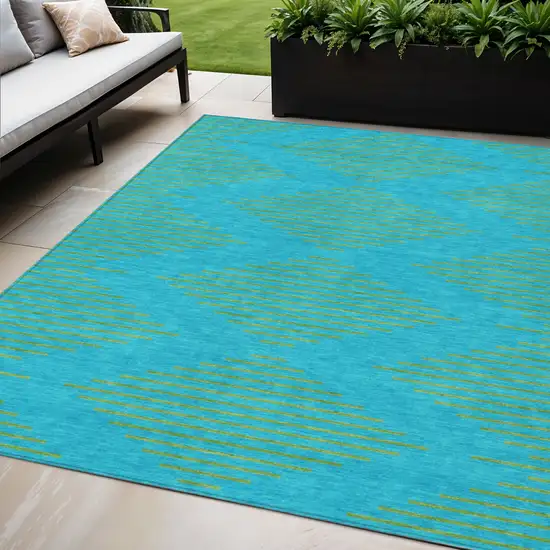 Aqua And Green Geometric Washable Indoor Outdoor Area Rug Photo 1