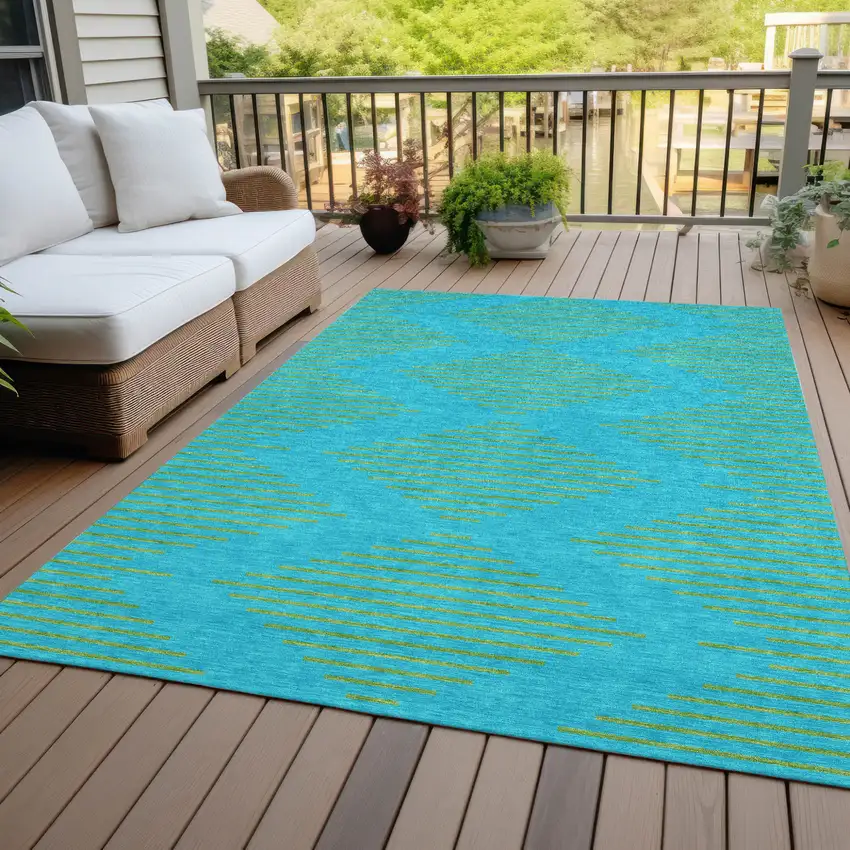 Aqua And Green Geometric Washable Indoor Outdoor Area Rug Photo 8