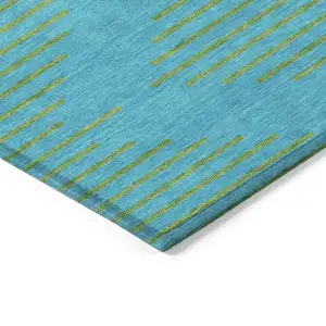 Photo of Aqua And Green Geometric Washable Indoor Outdoor Area Rug