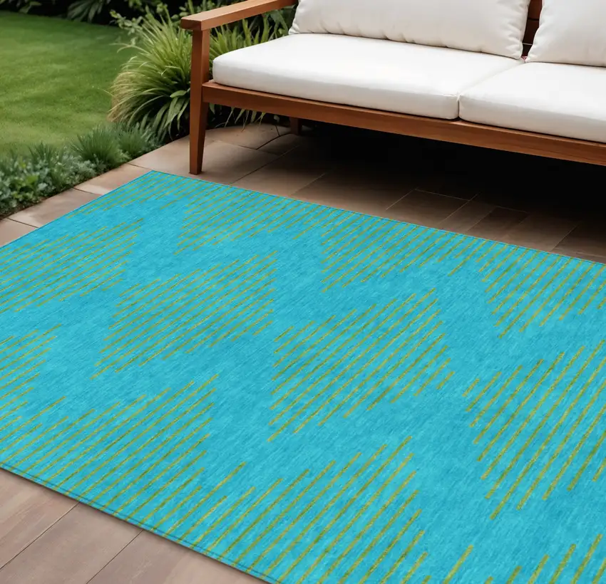 Aqua And Green Geometric Washable Indoor Outdoor Area Rug Photo 1