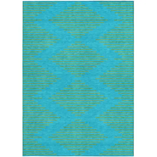 Aqua And Green Geometric Washable Indoor Outdoor Area Rug Photo 7