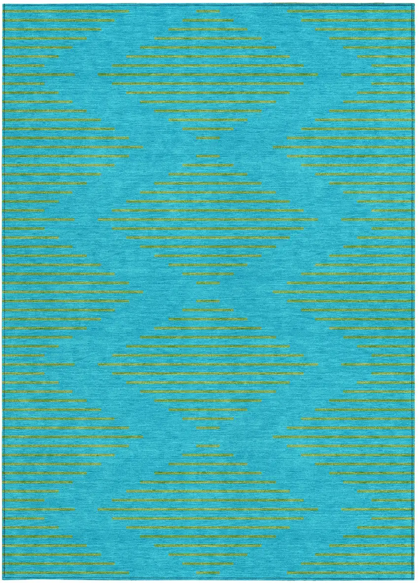 Aqua And Green Geometric Washable Indoor Outdoor Area Rug Photo 7