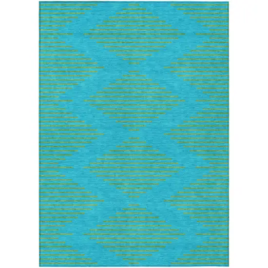 Aqua And Green Geometric Washable Indoor Outdoor Area Rug Photo 2
