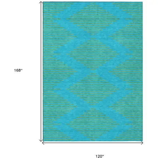 Aqua And Green Geometric Washable Indoor Outdoor Area Rug Photo 3