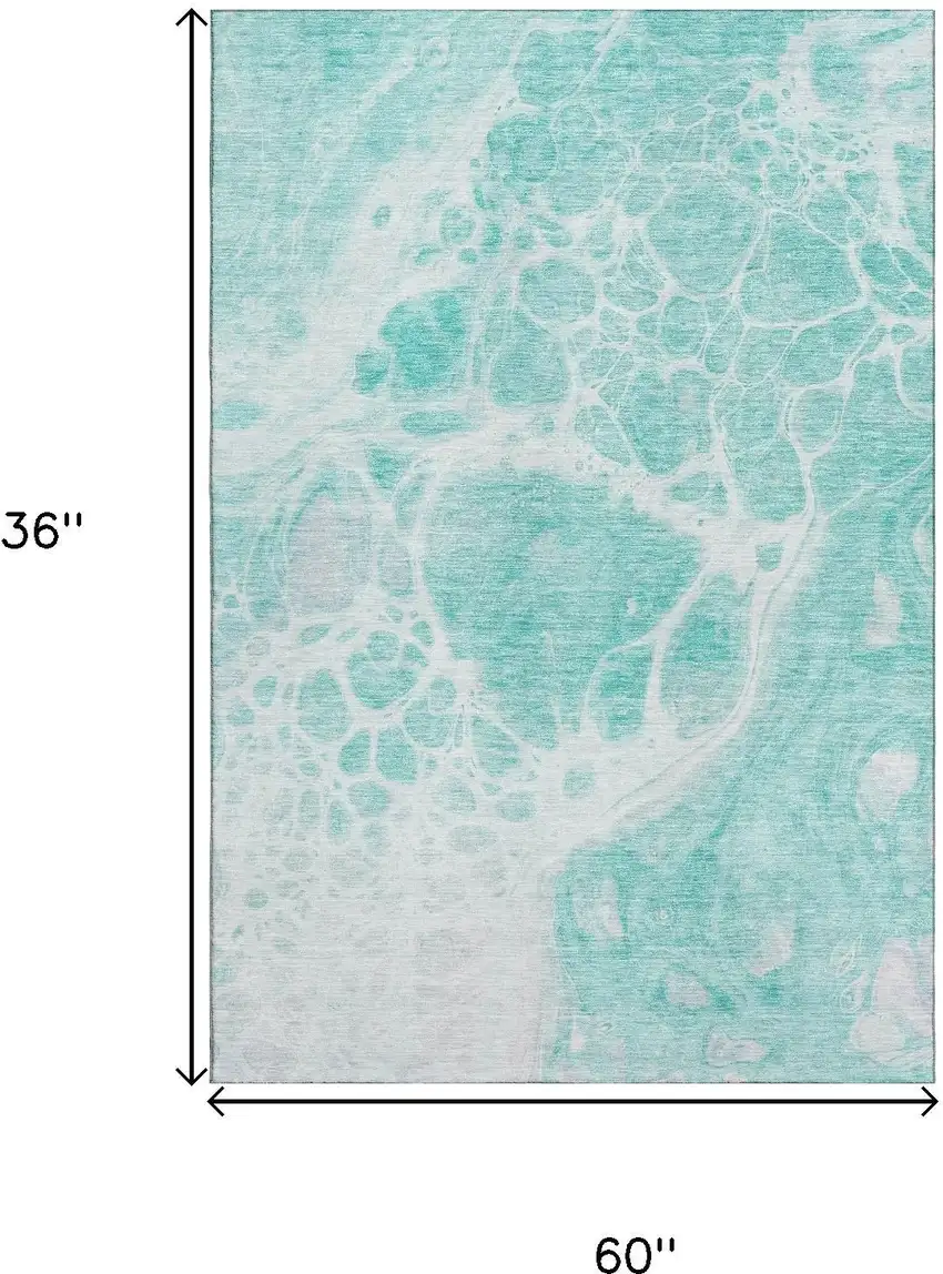 Aqua And Ivory Abstract Washable Area Rug With UV Protection Photo 3