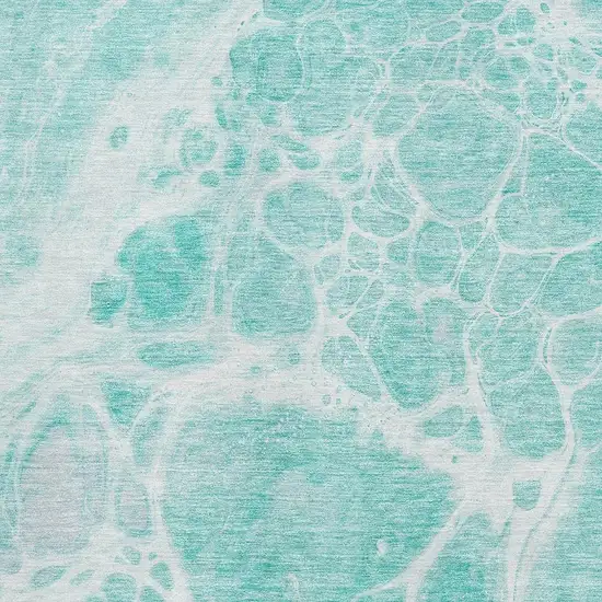 Aqua And Ivory Abstract Washable Area Rug With UV Protection Photo 4
