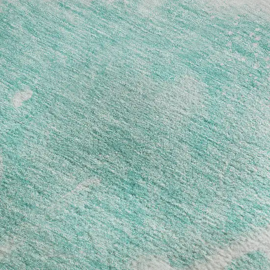 Aqua And Ivory Abstract Washable Area Rug With UV Protection Photo 2