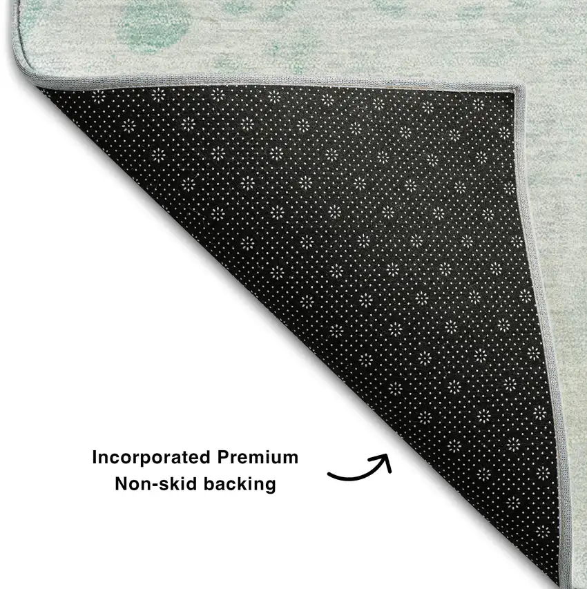 Aqua And Ivory Abstract Washable Area Rug With UV Protection Photo 6