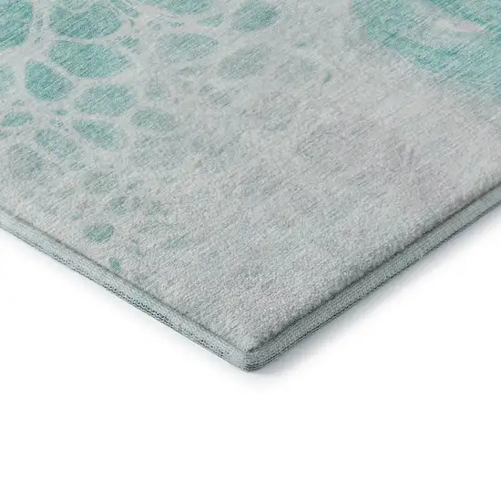 Aqua And Ivory Abstract Washable Area Rug With UV Protection Photo 7