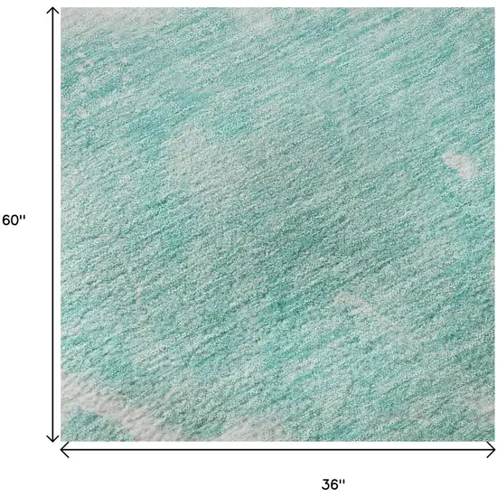 Aqua And Ivory Abstract Washable Area Rug With UV Protection Photo 9