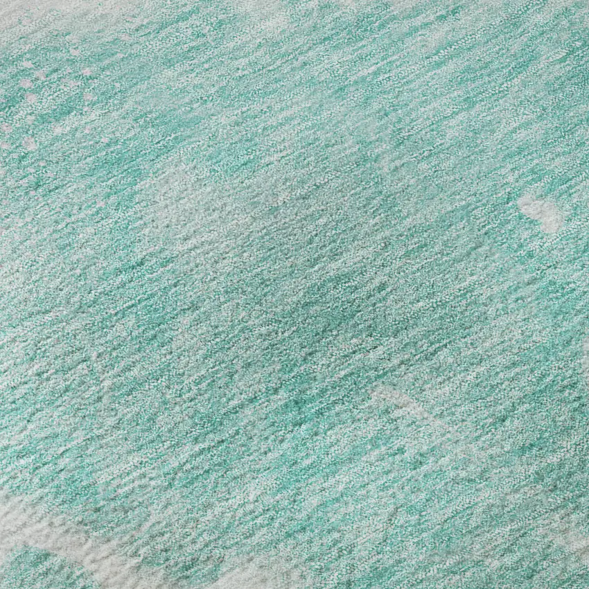 Aqua And Ivory Abstract Washable Area Rug With UV Protection Photo 1