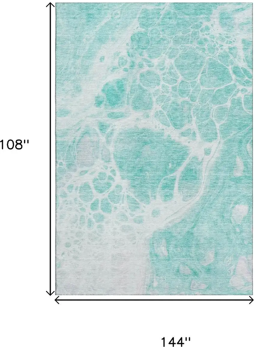 Aqua And Ivory Abstract Washable Area Rug With UV Protection Photo 3