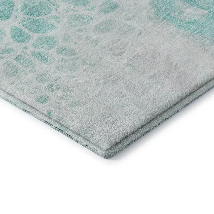 Aqua And Ivory Abstract Washable Area Rug With UV Protection Photo 8