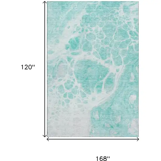 Aqua And Ivory Abstract Washable Area Rug With UV Protection Photo 3