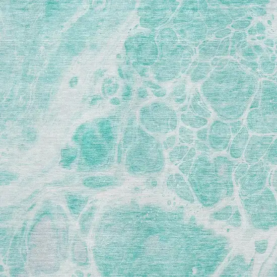 Aqua And Ivory Abstract Washable Area Rug With UV Protection Photo 4
