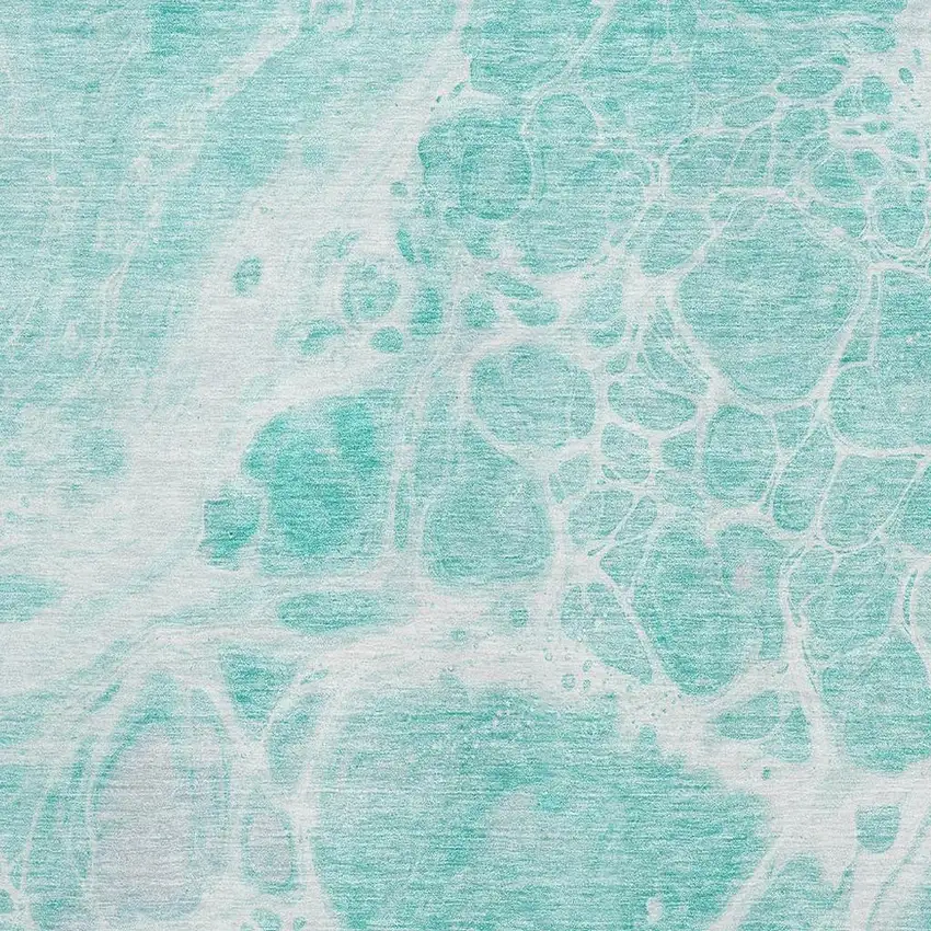 Aqua And Ivory Abstract Washable Area Rug With UV Protection Photo 4
