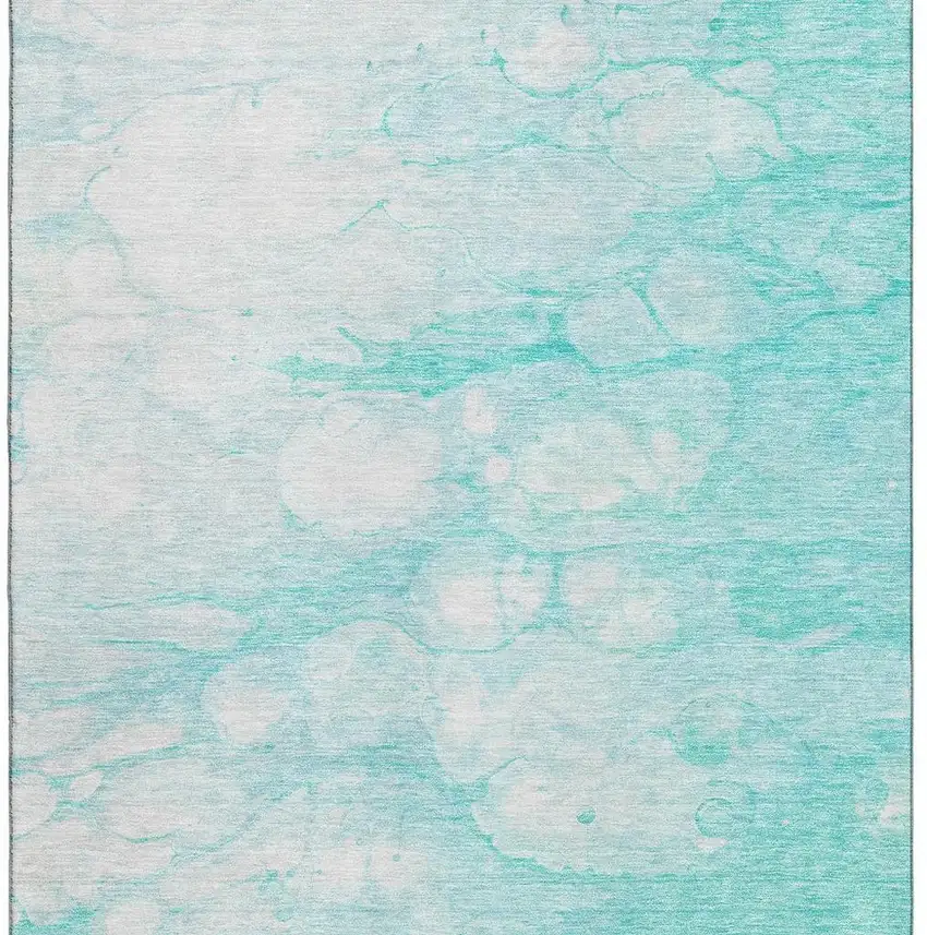 Aqua And Ivory Abstract Washable Area Rug With UV Protection Photo 3