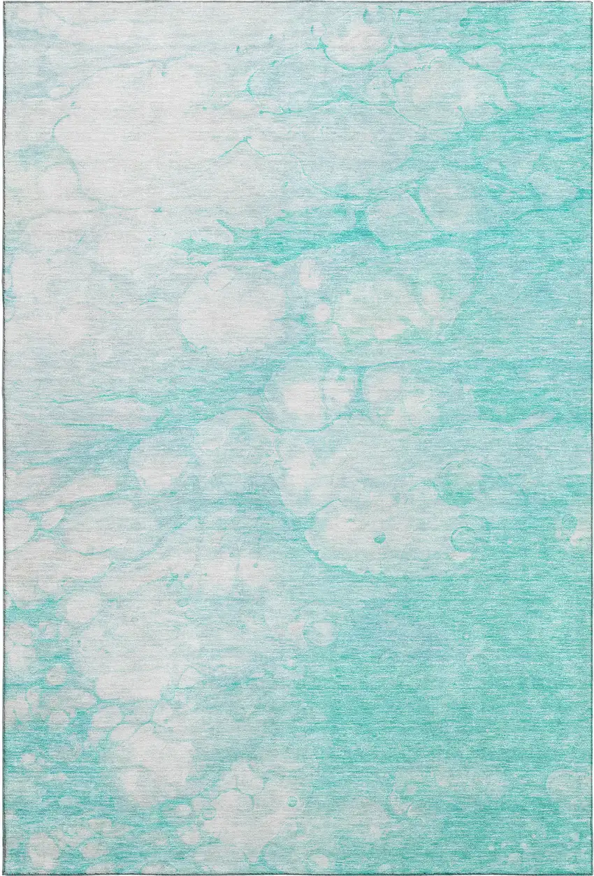 Aqua And Ivory Abstract Washable Area Rug With UV Protection Photo 1