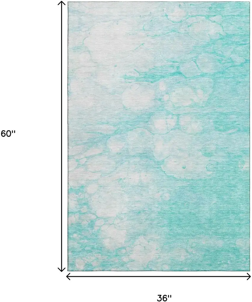 Aqua And Ivory Abstract Washable Area Rug With UV Protection Photo 6