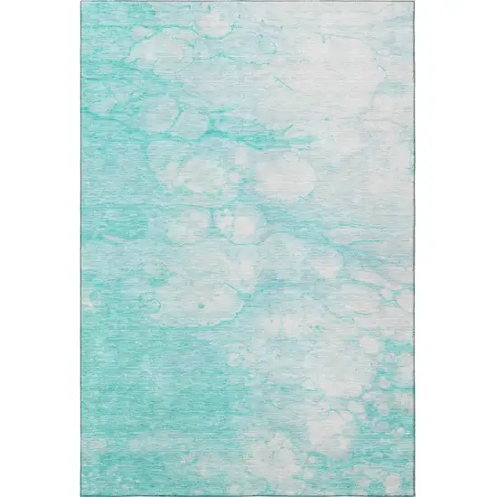 Aqua And Ivory Abstract Washable Area Rug With UV Protection Photo 4
