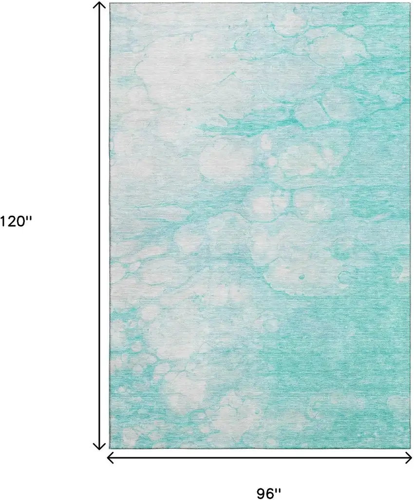 Aqua And Ivory Abstract Washable Area Rug With UV Protection Photo 3