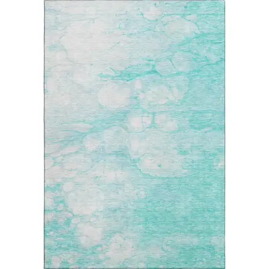 Aqua And Ivory Abstract Washable Area Rug With UV Protection Photo 2