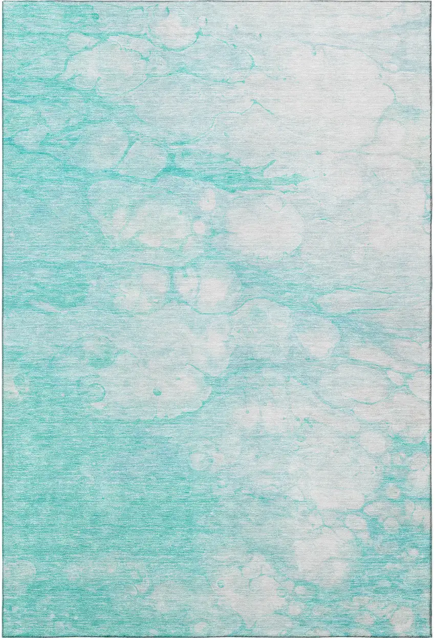 Aqua And Ivory Abstract Washable Area Rug With UV Protection Photo 4