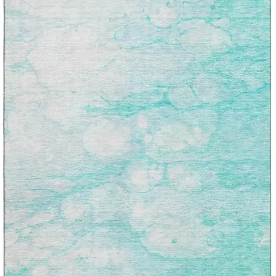 Aqua And Ivory Abstract Washable Area Rug With UV Protection Photo 5