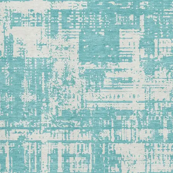 Aqua And Ivory Abstract Washable Area Rug With UV Protection Photo 3