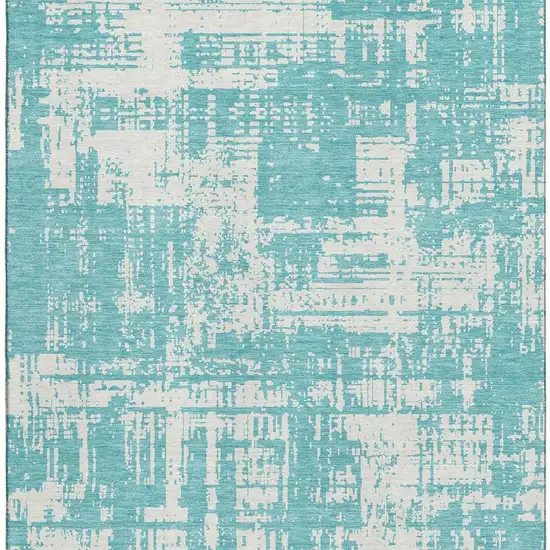 Aqua And Ivory Abstract Washable Area Rug With UV Protection Photo 4