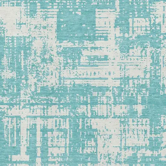 Aqua And Ivory Abstract Washable Area Rug With UV Protection Photo 3
