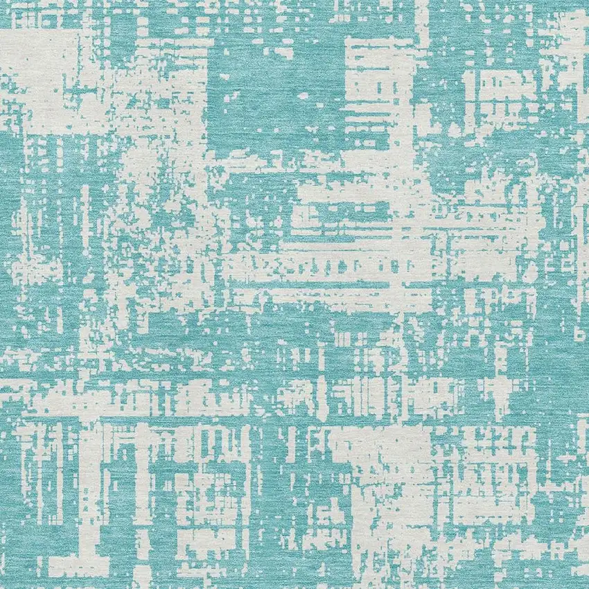 Aqua And Ivory Abstract Washable Area Rug With UV Protection Photo 3