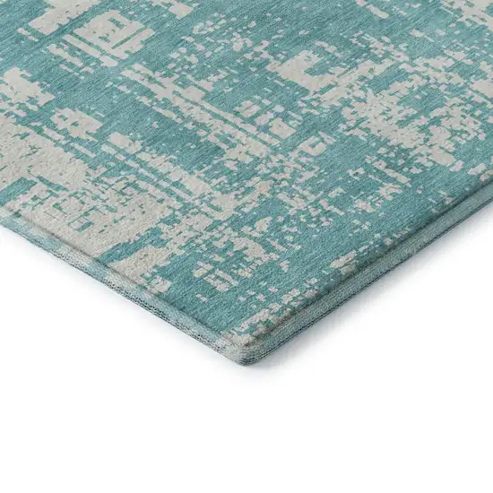 Aqua And Ivory Abstract Washable Area Rug With UV Protection Photo 8