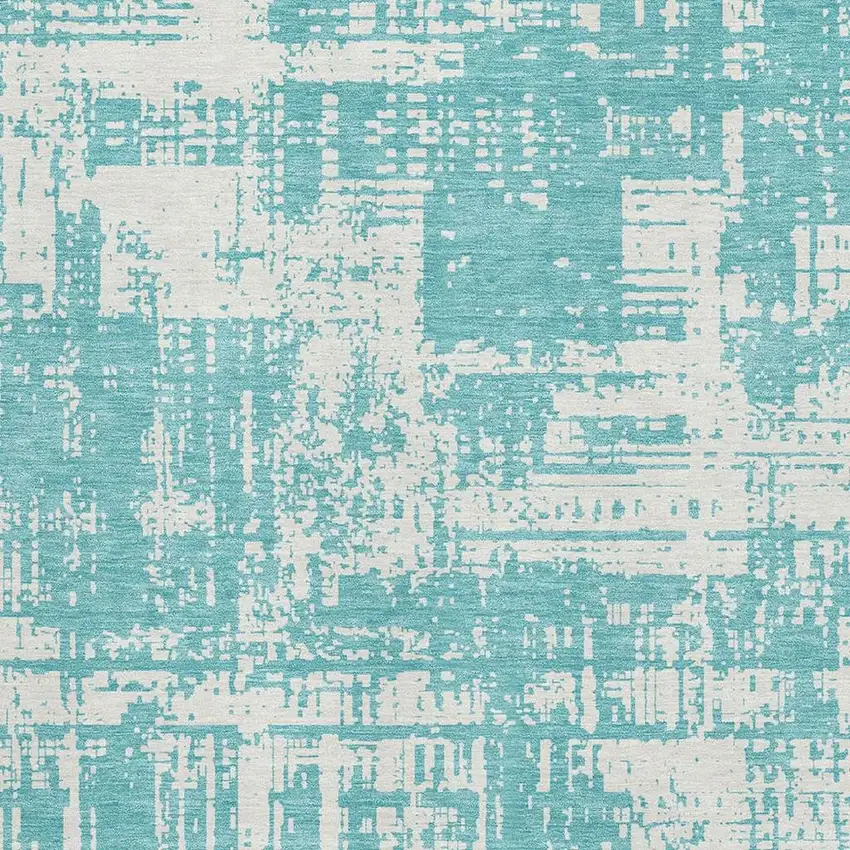 Aqua And Ivory Abstract Washable Area Rug With UV Protection Photo 3