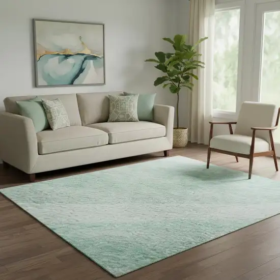 Aqua And Ivory Abstract Washable Area Rug With UV Protection Photo 2